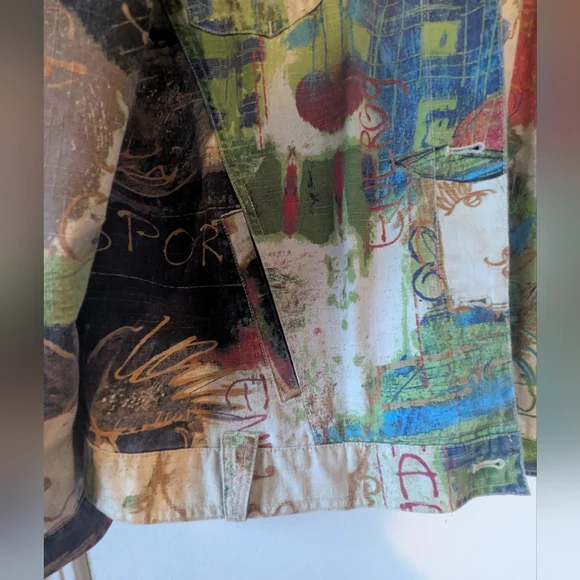 VTG 90s Chico's Utility Graffiti Cotton Jacket - Picture 9 of 14